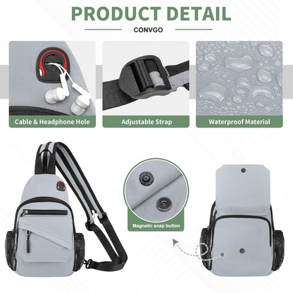Small Crossbody Bag Casual Sling Bag for Men, Convertible Backpack, 3-in-1 Anti-Theft Shoulder Bag Trendy Daypack for Travel, Black