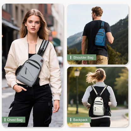Small Crossbody Bag Casual Sling Bag for Men, Convertible Backpack, 3-in-1 Anti-Theft Shoulder Bag Trendy Daypack for Travel, Black