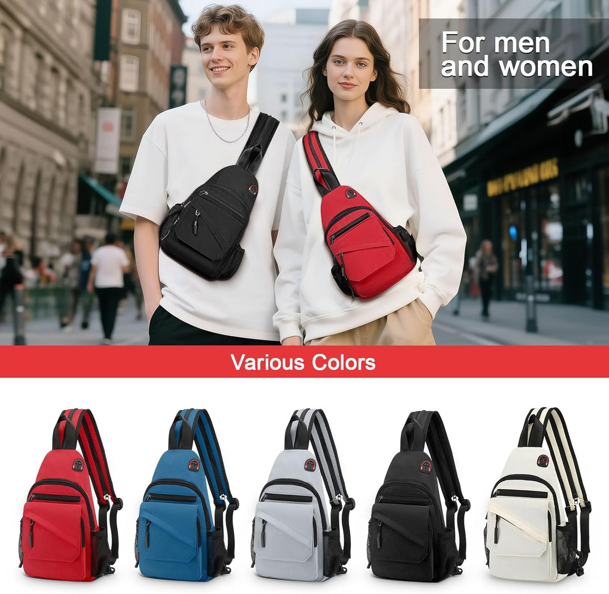 Small Crossbody Bag Casual Sling Bag for Men, Convertible Backpack, 3-in-1 Anti-Theft Shoulder Bag Trendy Daypack for Travel, Black