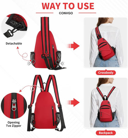 Small Crossbody Bag Casual Sling Bag for Men, Convertible Backpack, 3-in-1 Anti-Theft Shoulder Bag Trendy Daypack for Travel, Black