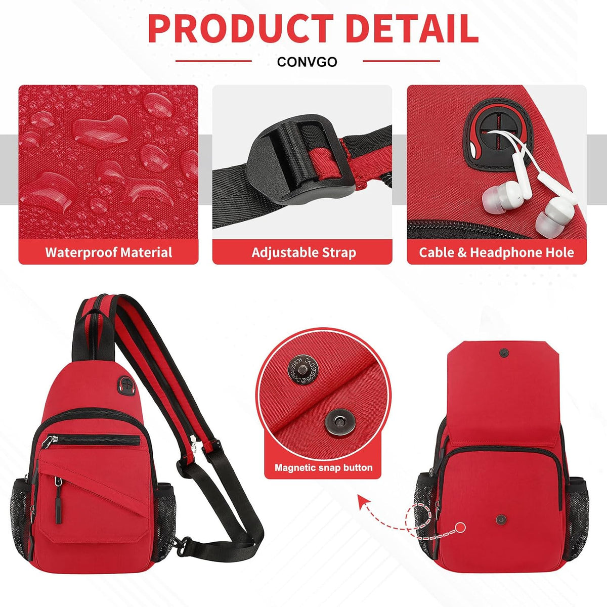 Small Crossbody Bag Casual Sling Bag for Men, Convertible Backpack, 3-in-1 Anti-Theft Shoulder Bag Trendy Daypack for Travel, Black