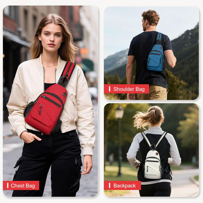 Small Crossbody Bag Casual Sling Bag for Men, Convertible Backpack, 3-in-1 Anti-Theft Shoulder Bag Trendy Daypack for Travel, Black
