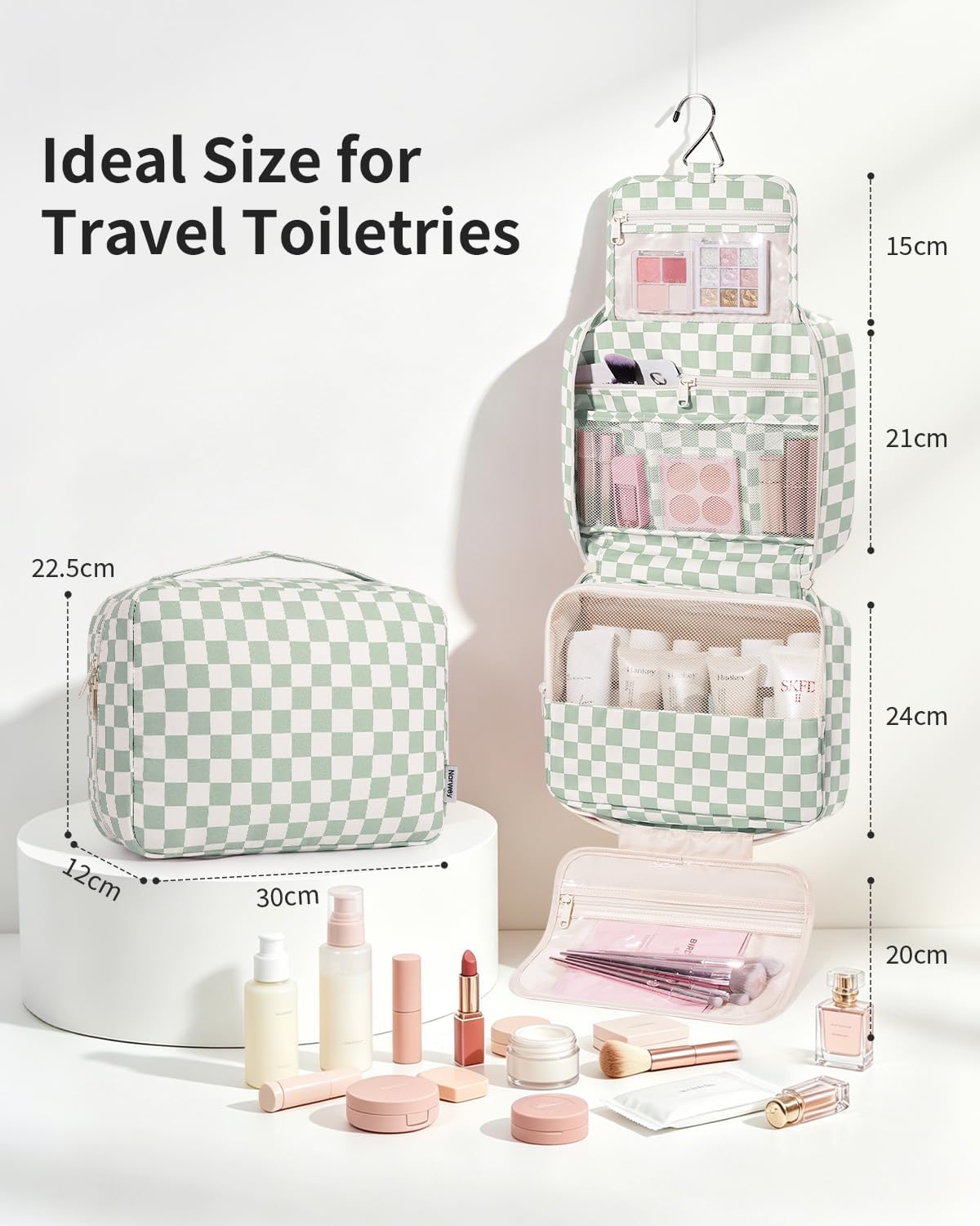 Large Hanging Travel Toiletry Bag for Women, Makeup Bag Organizer Cosmetic Bags Make Up Bags for Travel Toiletries Size Essentials Accessories (Dusty Pink Stripe)