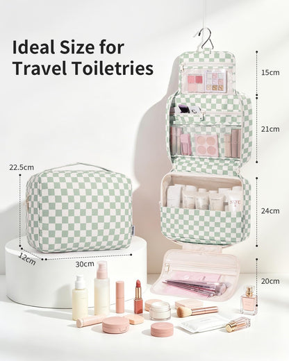 Large Hanging Travel Toiletry Bag for Women, Makeup Bag Organizer Cosmetic Bags Make Up Bags for Travel Toiletries Size Essentials Accessories (Dusty Pink Stripe)