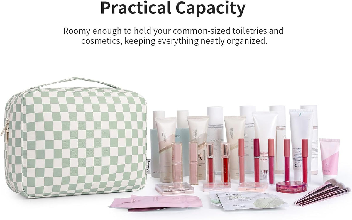 Large Hanging Travel Toiletry Bag for Women, Makeup Bag Organizer Cosmetic Bags Make Up Bags for Travel Toiletries Size Essentials Accessories (Dusty Pink Stripe)