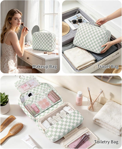 Large Hanging Travel Toiletry Bag for Women, Makeup Bag Organizer Cosmetic Bags Make Up Bags for Travel Toiletries Size Essentials Accessories (Dusty Pink Stripe)