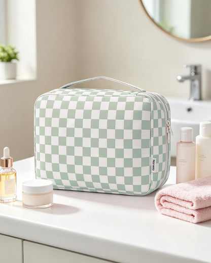 Large Hanging Travel Toiletry Bag for Women, Makeup Bag Organizer Cosmetic Bags Make Up Bags for Travel Toiletries Size Essentials Accessories (Dusty Pink Stripe)