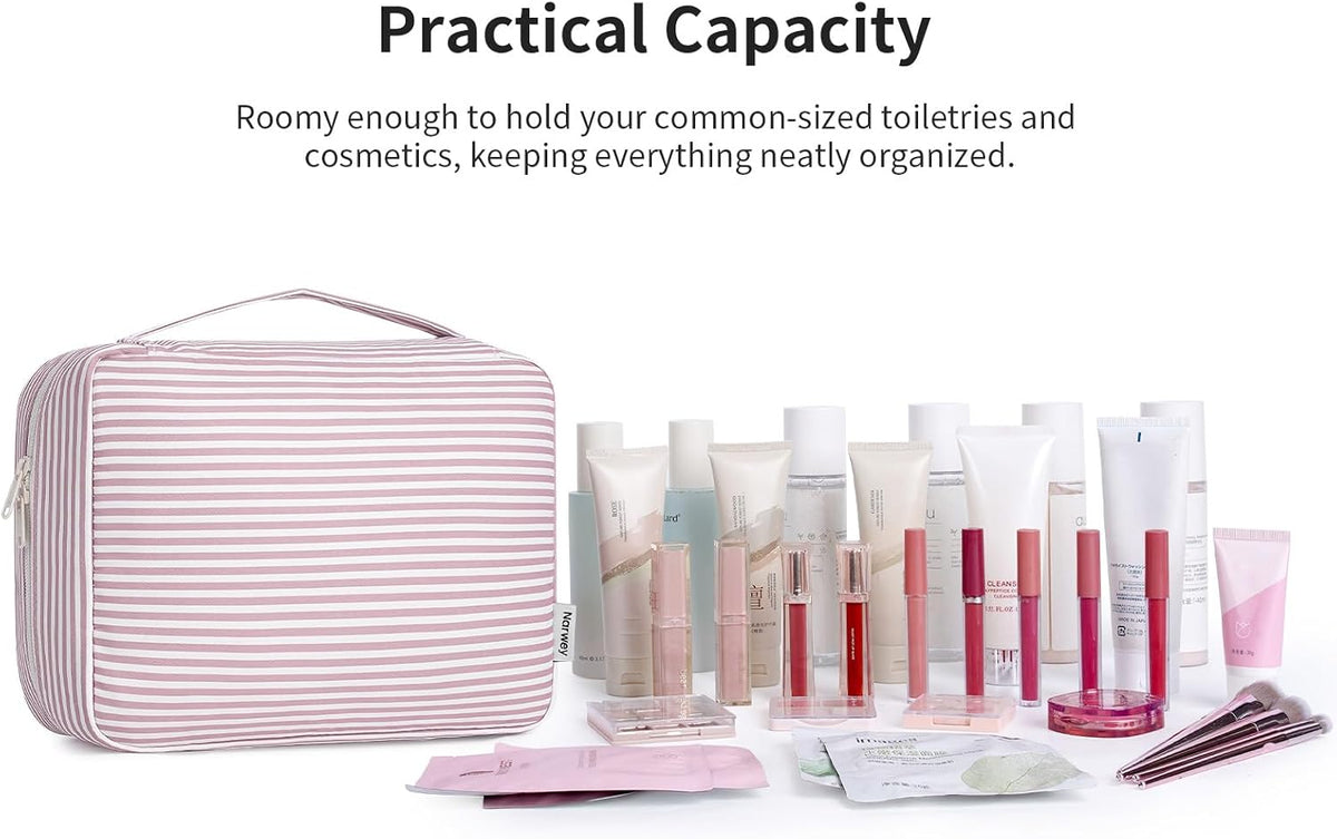 Large Hanging Travel Toiletry Bag for Women, Makeup Bag Organizer Cosmetic Bags Make Up Bags for Travel Toiletries Size Essentials Accessories (Dusty Pink Stripe)