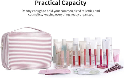 Large Hanging Travel Toiletry Bag for Women, Makeup Bag Organizer Cosmetic Bags Make Up Bags for Travel Toiletries Size Essentials Accessories (Dusty Pink Stripe)