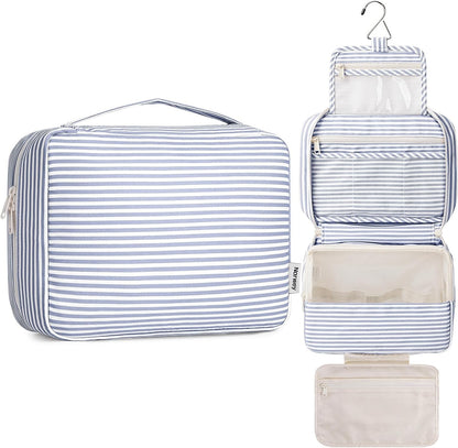 Large Hanging Travel Toiletry Bag for Women, Makeup Bag Organizer Cosmetic Bags Make Up Bags for Travel Toiletries Size Essentials Accessories (Dusty Pink Stripe)