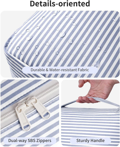 Large Hanging Travel Toiletry Bag for Women, Makeup Bag Organizer Cosmetic Bags Make Up Bags for Travel Toiletries Size Essentials Accessories (Dusty Pink Stripe)