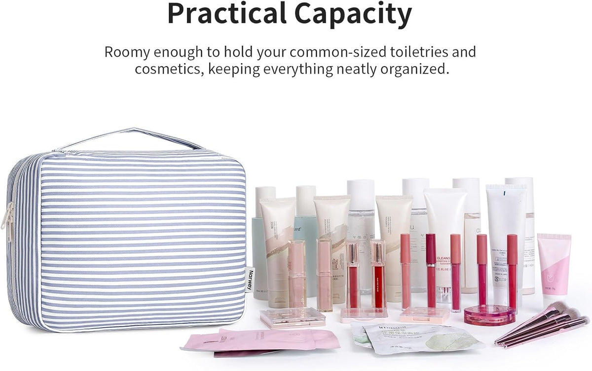 Large Hanging Travel Toiletry Bag for Women, Makeup Bag Organizer Cosmetic Bags Make Up Bags for Travel Toiletries Size Essentials Accessories (Dusty Pink Stripe)