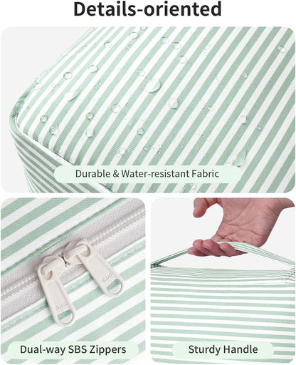 Large Hanging Travel Toiletry Bag for Women, Makeup Bag Organizer Cosmetic Bags Make Up Bags for Travel Toiletries Size Essentials Accessories (Dusty Pink Stripe)