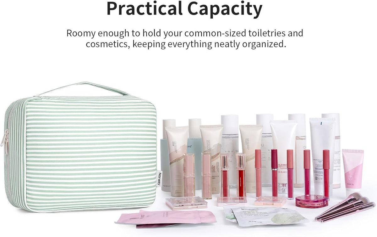 Large Hanging Travel Toiletry Bag for Women, Makeup Bag Organizer Cosmetic Bags Make Up Bags for Travel Toiletries Size Essentials Accessories (Dusty Pink Stripe)