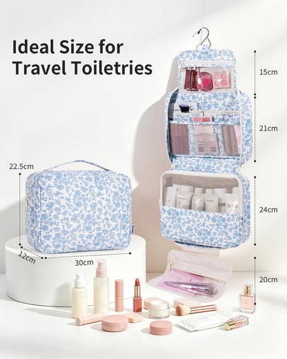Large Hanging Travel Toiletry Bag for Women, Makeup Bag Organizer Cosmetic Bags Make Up Bags for Travel Toiletries Size Essentials Accessories (Dusty Pink Stripe)