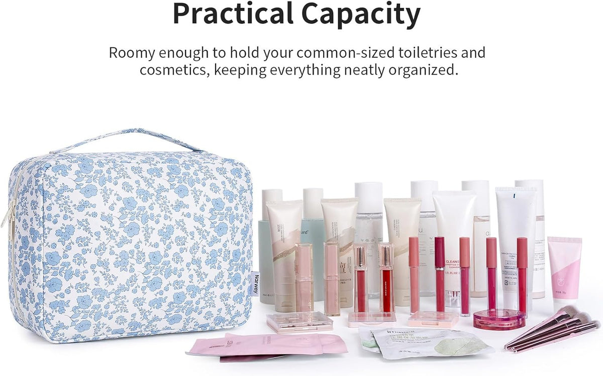 Large Hanging Travel Toiletry Bag for Women, Makeup Bag Organizer Cosmetic Bags Make Up Bags for Travel Toiletries Size Essentials Accessories (Dusty Pink Stripe)