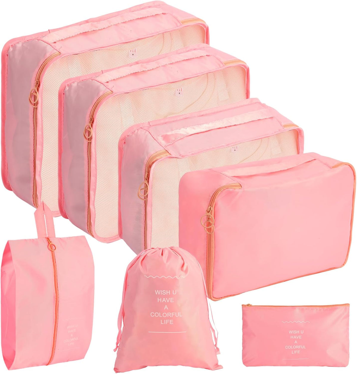 Packing Cubes for Suitcases, Travel Luggage Organizer Bags, Suitcase Organizer Bags Set for Carry on Luggage Travel Essentials, Pink