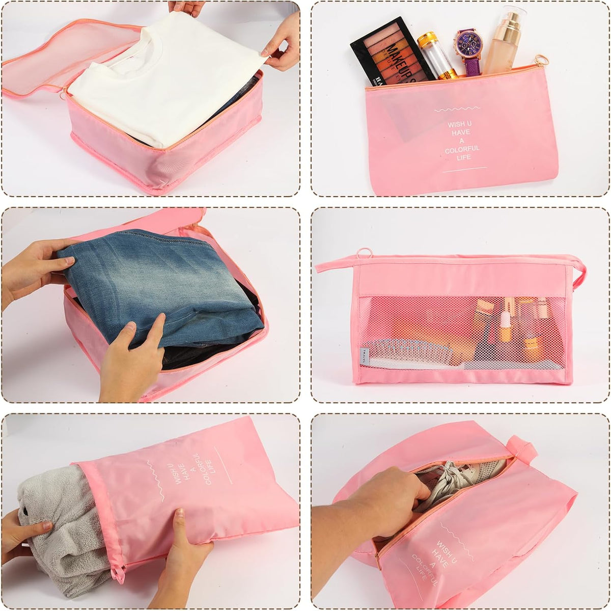 Packing Cubes for Suitcases, Travel Luggage Organizer Bags, Suitcase Organizer Bags Set for Carry on Luggage Travel Essentials, Pink