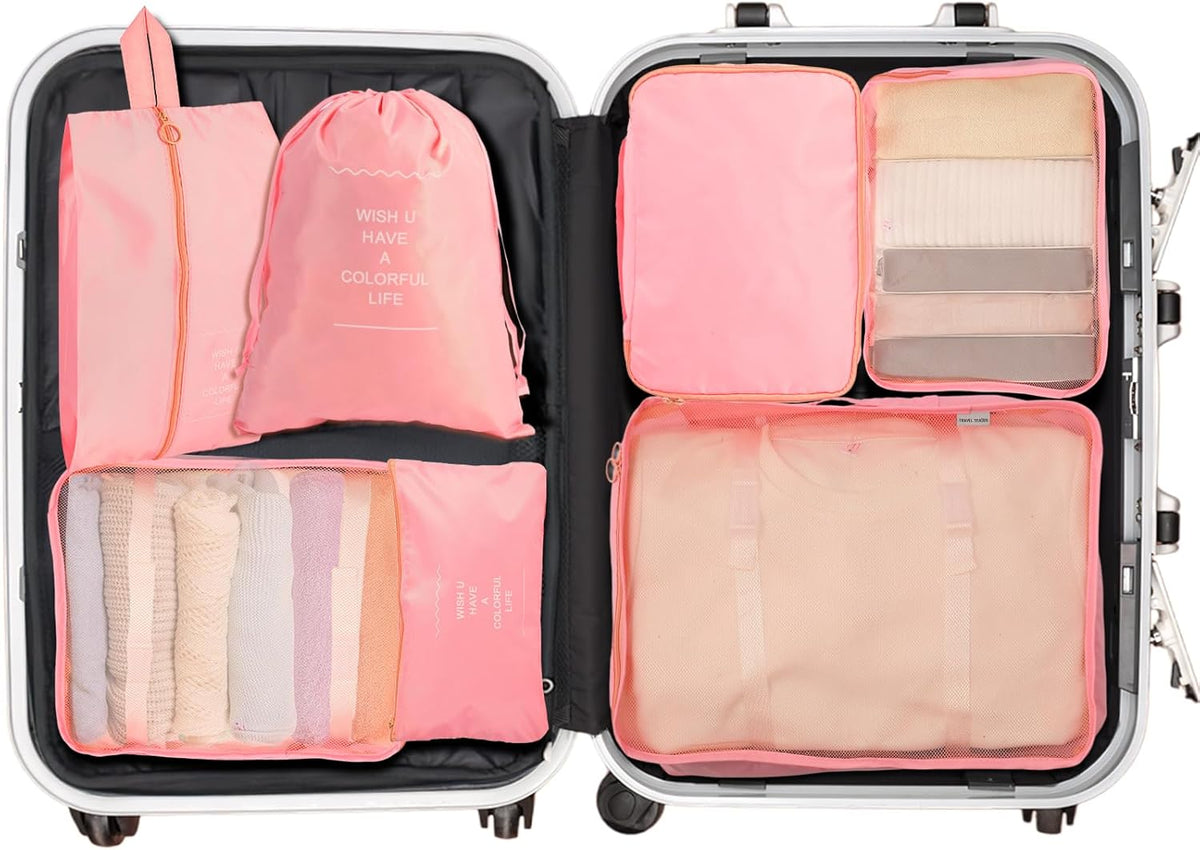 Packing Cubes for Suitcases, Travel Luggage Organizer Bags, Suitcase Organizer Bags Set for Carry on Luggage Travel Essentials, Pink