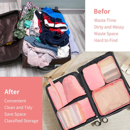 Packing Cubes for Suitcases, Travel Luggage Organizer Bags, Suitcase Organizer Bags Set for Carry on Luggage Travel Essentials, Pink