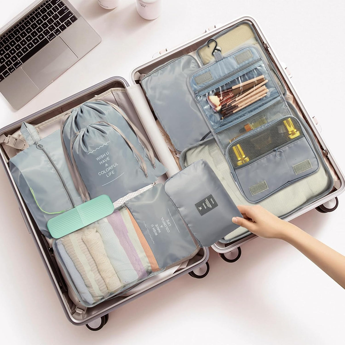 Packing Cubes for Suitcases, Travel Luggage Organizer Bags, Suitcase Organizer Bags Set for Carry on Luggage Travel Essentials, Pink