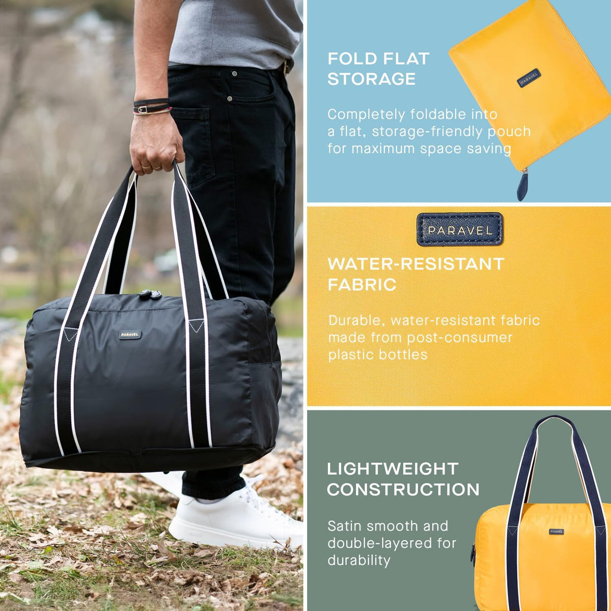 Foldable Duffle Bag for Travel | Lightweight, Water-Resistant, Multifunctional Carry On Bag | Sustainable and Durable Nylon
