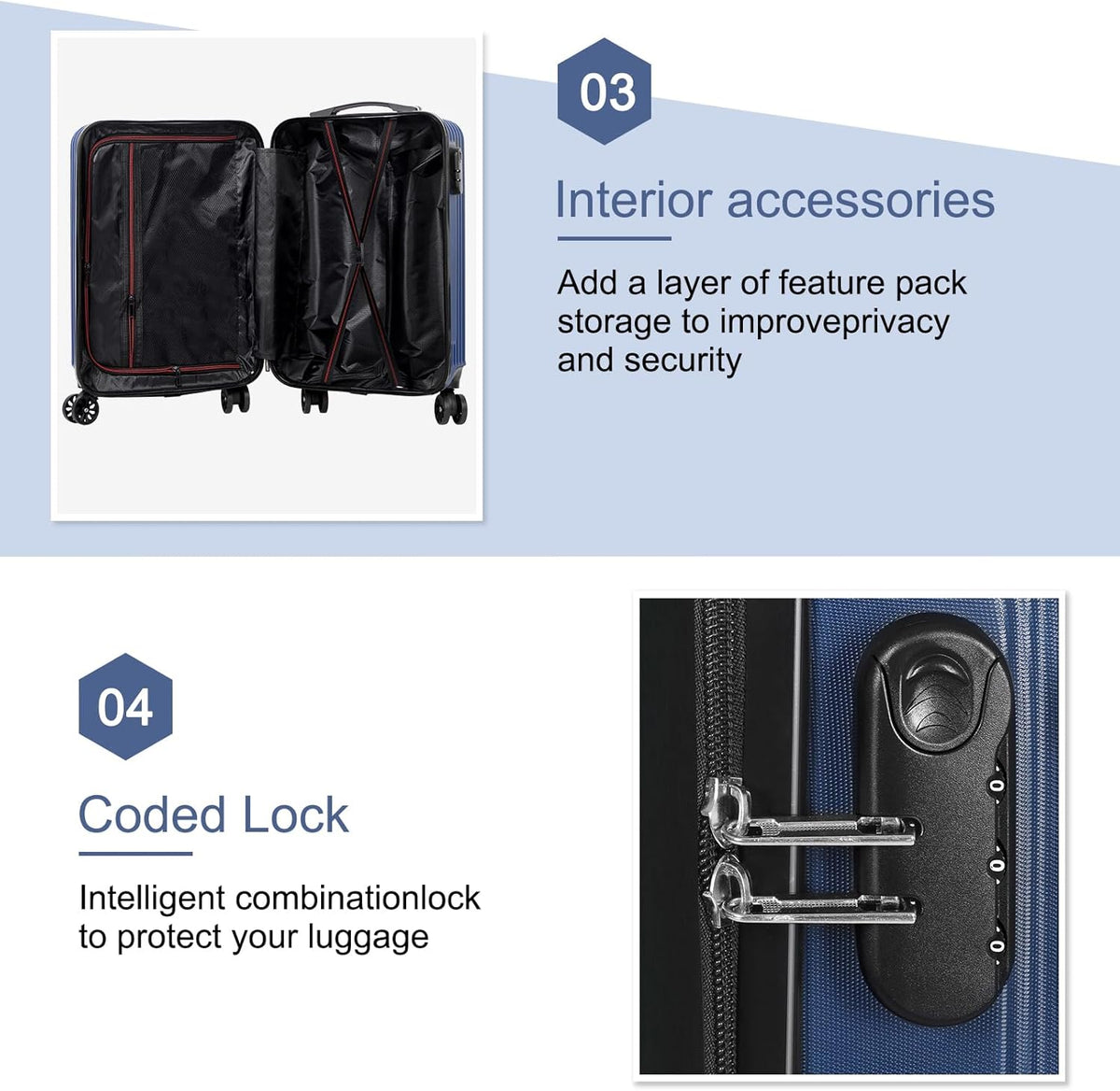 Carry-On Luggage, Lightweight Hardside Suitcase with Spinner Wheels,Airline Approved (Silvery-Triangle pattern)