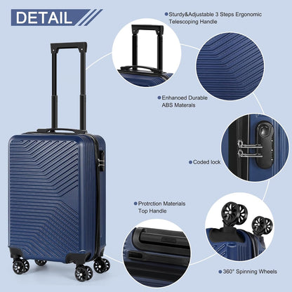 Carry-On Luggage, Lightweight Hardside Suitcase with Spinner Wheels,Airline Approved (Silvery-Triangle pattern)