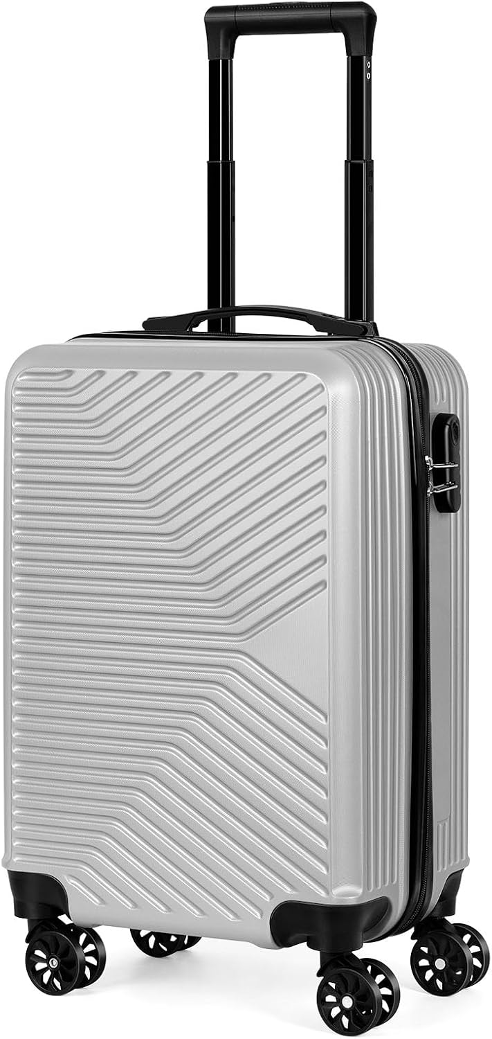 Carry-On Luggage, Lightweight Hardside Suitcase with Spinner Wheels,Airline Approved (Silvery-Triangle pattern)
