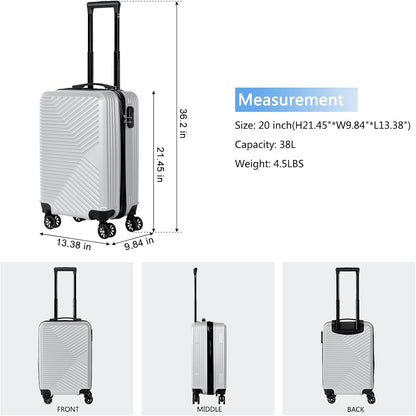 Carry-On Luggage, Lightweight Hardside Suitcase with Spinner Wheels,Airline Approved (Silvery-Triangle pattern)