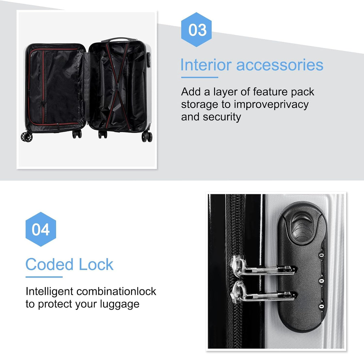 Carry-On Luggage, Lightweight Hardside Suitcase with Spinner Wheels,Airline Approved (Silvery-Triangle pattern)