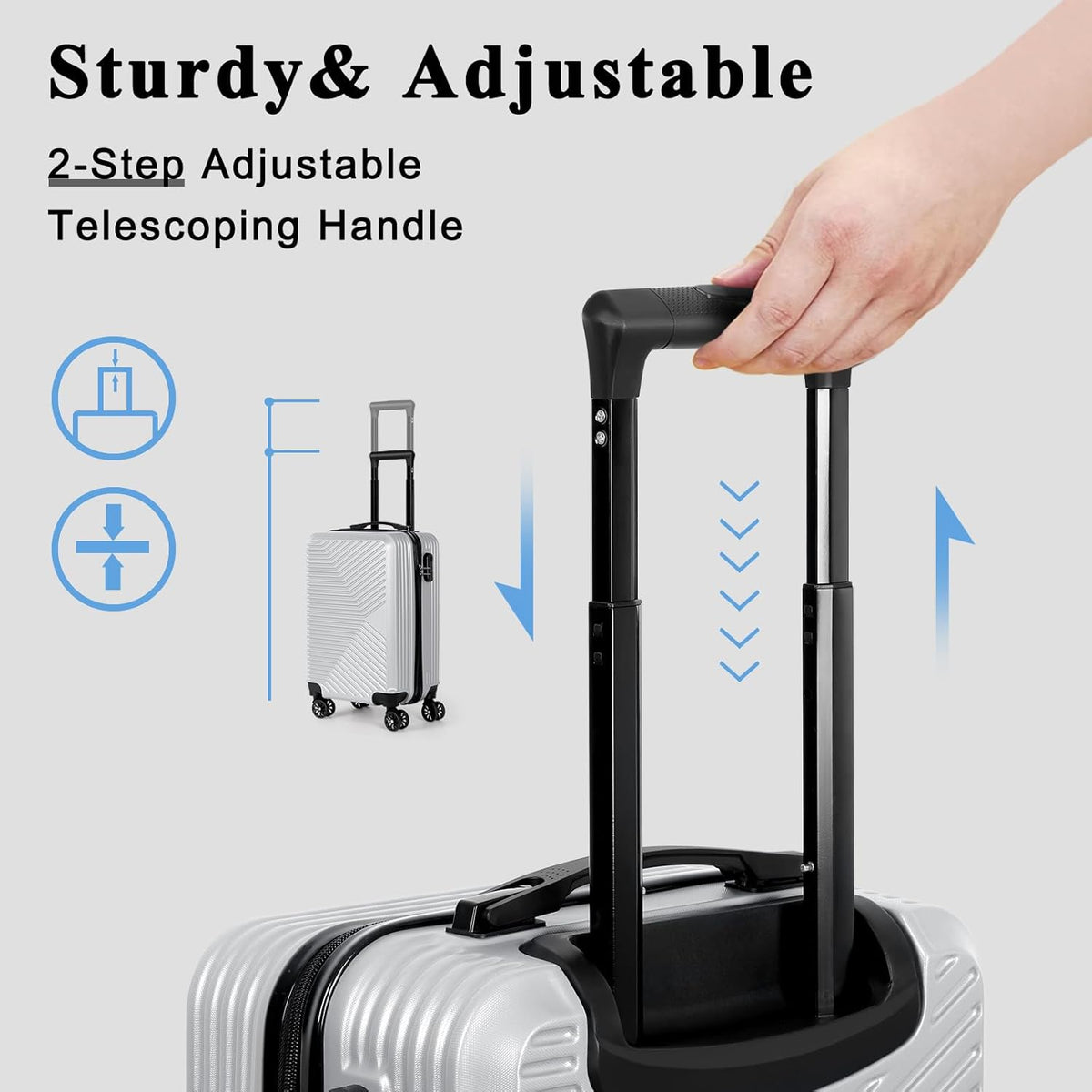 Carry-On Luggage, Lightweight Hardside Suitcase with Spinner Wheels,Airline Approved (Silvery-Triangle pattern)