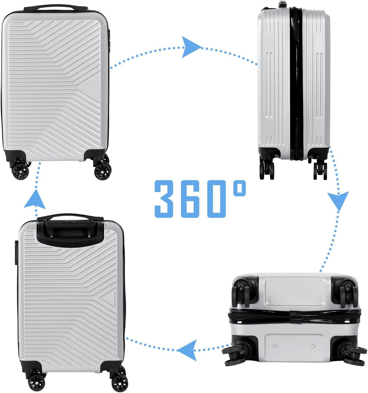 Carry-On Luggage, Lightweight Hardside Suitcase with Spinner Wheels,Airline Approved (Silvery-Triangle pattern)