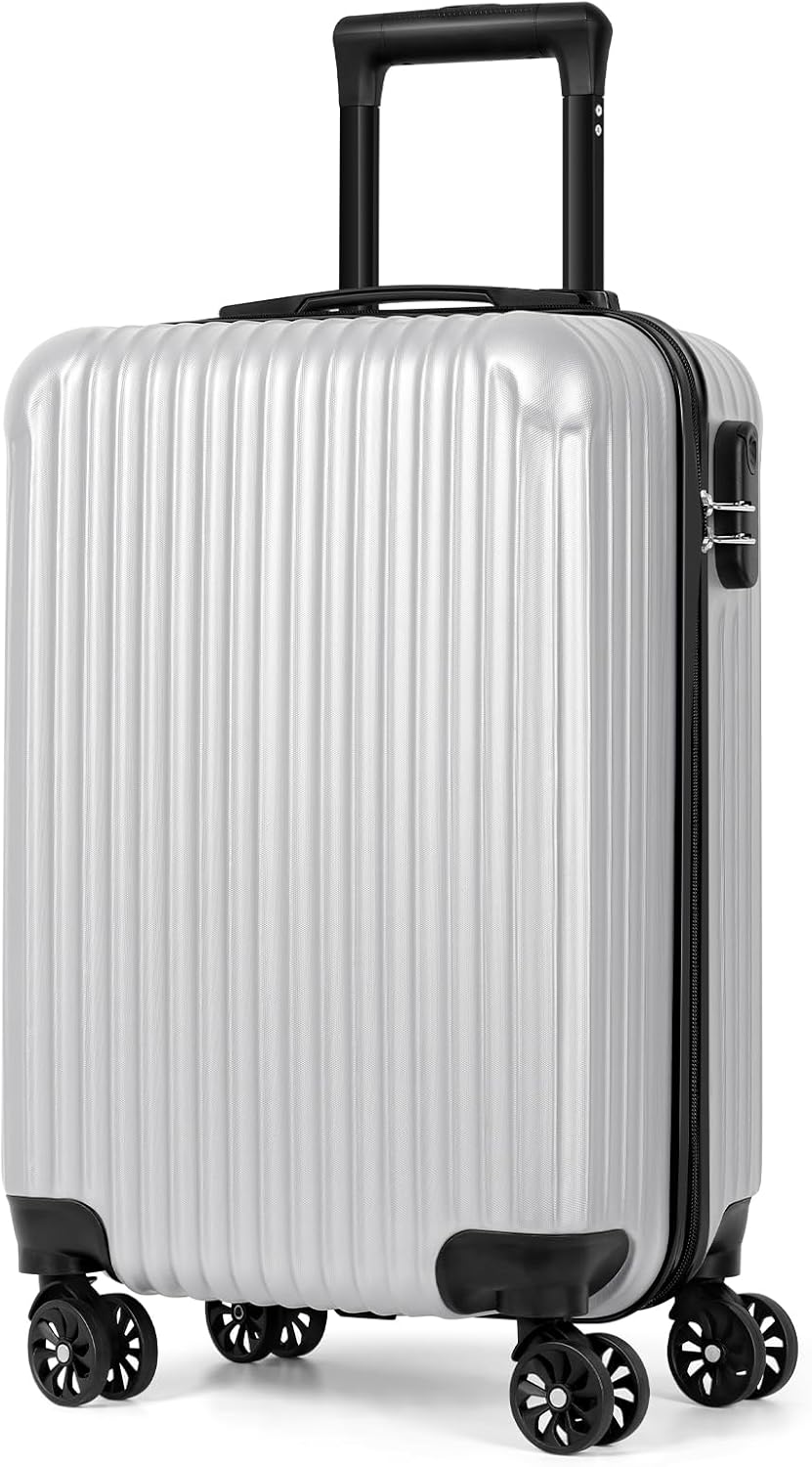 Carry-On Luggage, Lightweight Hardside Suitcase with Spinner Wheels,Airline Approved (Silvery-Triangle pattern)