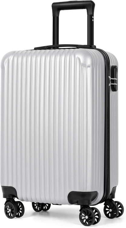 Carry-On Luggage, Lightweight Hardside Suitcase with Spinner Wheels,Airline Approved (Silvery-Triangle pattern)
