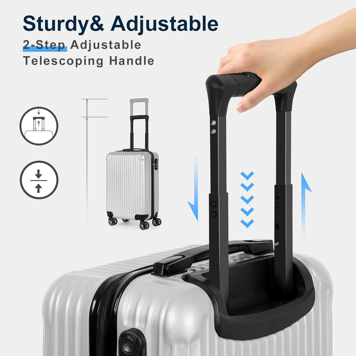 Carry-On Luggage, Lightweight Hardside Suitcase with Spinner Wheels,Airline Approved (Silvery-Triangle pattern)