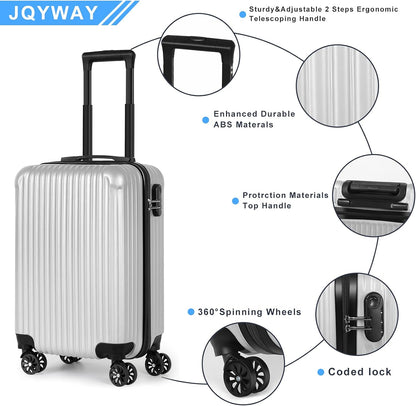 Carry-On Luggage, Lightweight Hardside Suitcase with Spinner Wheels,Airline Approved (Silvery-Triangle pattern)