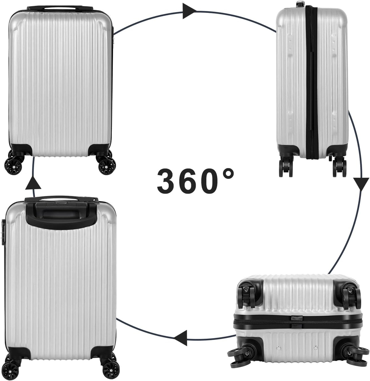 Carry-On Luggage, Lightweight Hardside Suitcase with Spinner Wheels,Airline Approved (Silvery-Triangle pattern)