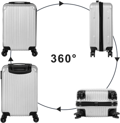 Carry-On Luggage, Lightweight Hardside Suitcase with Spinner Wheels,Airline Approved (Silvery-Triangle pattern)