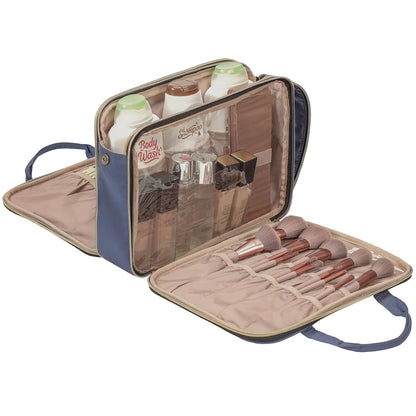 Travel Makeup Bag Stand Up, Portable Cosmetic Organizer, Cosmetic Case for Travel-Size Toiletries, Rosewood-Pink