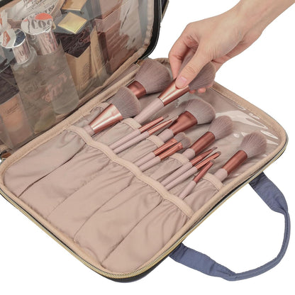 Travel Makeup Bag Stand Up, Portable Cosmetic Organizer, Cosmetic Case for Travel-Size Toiletries, Rosewood-Pink