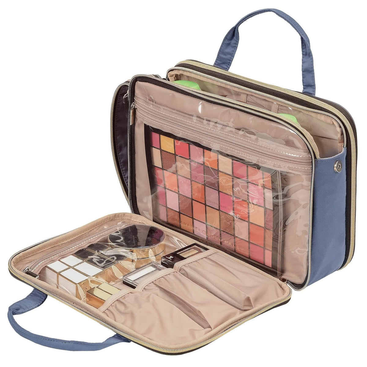 Travel Makeup Bag Stand Up, Portable Cosmetic Organizer, Cosmetic Case for Travel-Size Toiletries, Rosewood-Pink