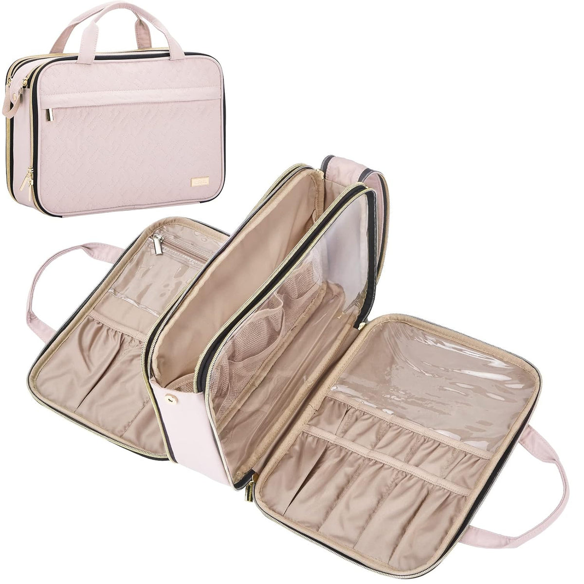 Travel Makeup Bag Stand Up, Portable Cosmetic Organizer, Cosmetic Case for Travel-Size Toiletries, Rosewood-Pink