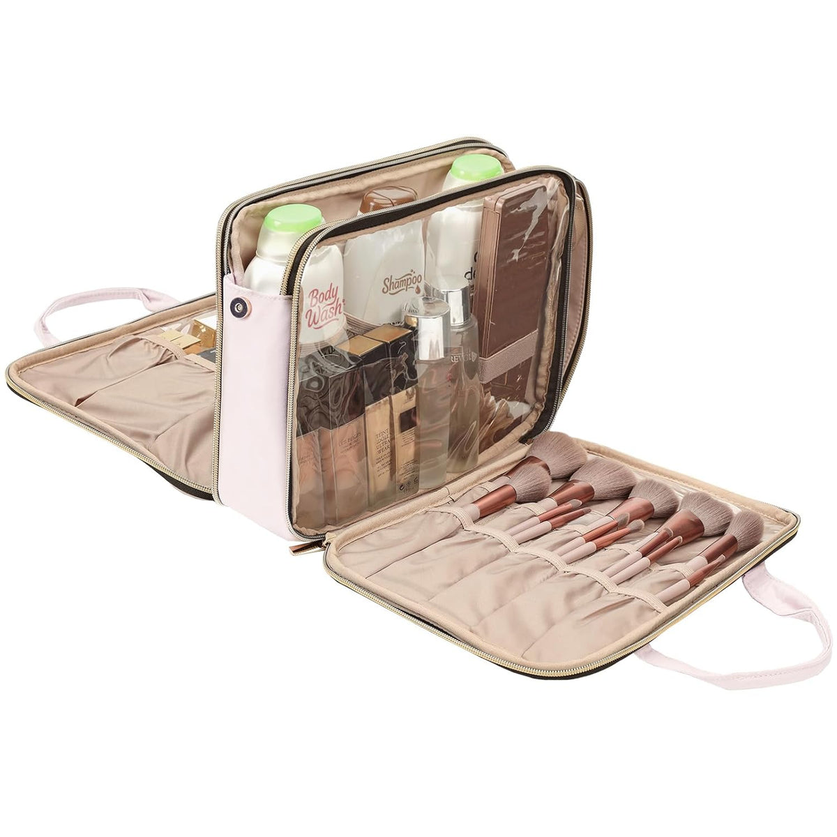 Travel Makeup Bag Stand Up, Portable Cosmetic Organizer, Cosmetic Case for Travel-Size Toiletries, Rosewood-Pink