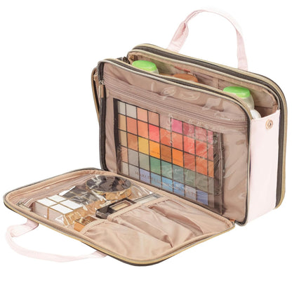 Travel Makeup Bag Stand Up, Portable Cosmetic Organizer, Cosmetic Case for Travel-Size Toiletries, Rosewood-Pink