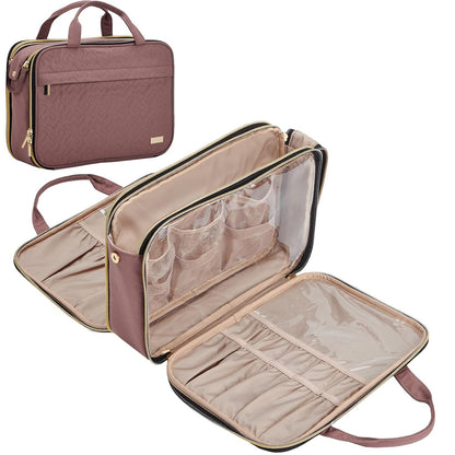 Travel Makeup Bag Stand Up, Portable Cosmetic Organizer, Cosmetic Case for Travel-Size Toiletries, Rosewood-Pink