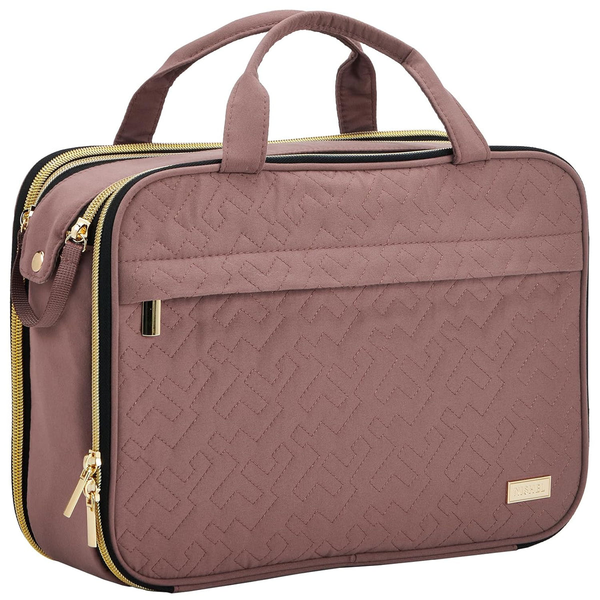 Travel Makeup Bag Stand Up, Portable Cosmetic Organizer, Cosmetic Case for Travel-Size Toiletries, Rosewood-Pink