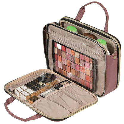Travel Makeup Bag Stand Up, Portable Cosmetic Organizer, Cosmetic Case for Travel-Size Toiletries, Rosewood-Pink