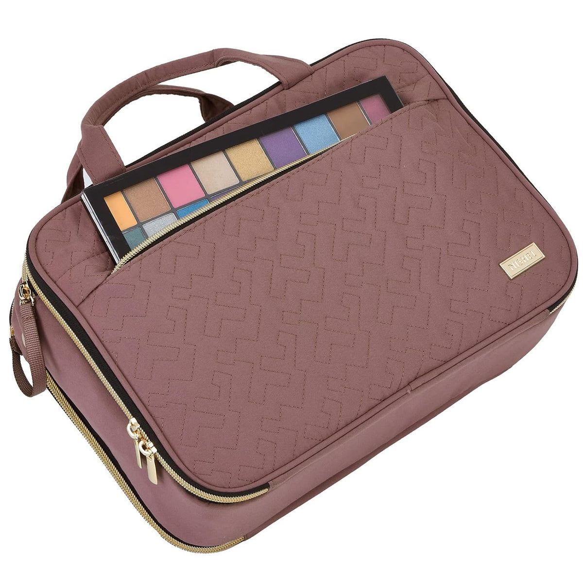 Travel Makeup Bag Stand Up, Portable Cosmetic Organizer, Cosmetic Case for Travel-Size Toiletries, Rosewood-Pink