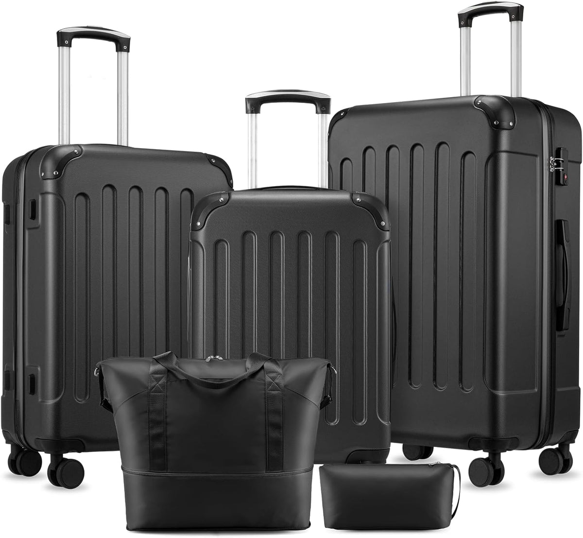 Carry On Luggage 22x14x9 Airline Approved, Hardside Suitcase with Wheels, TSA Approved, Tote Bag, White Brown